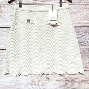 Sandro Mini Skirt Womens Size 40 Cream Bamba Allover Wavy Knit Scalloped Hem NWT